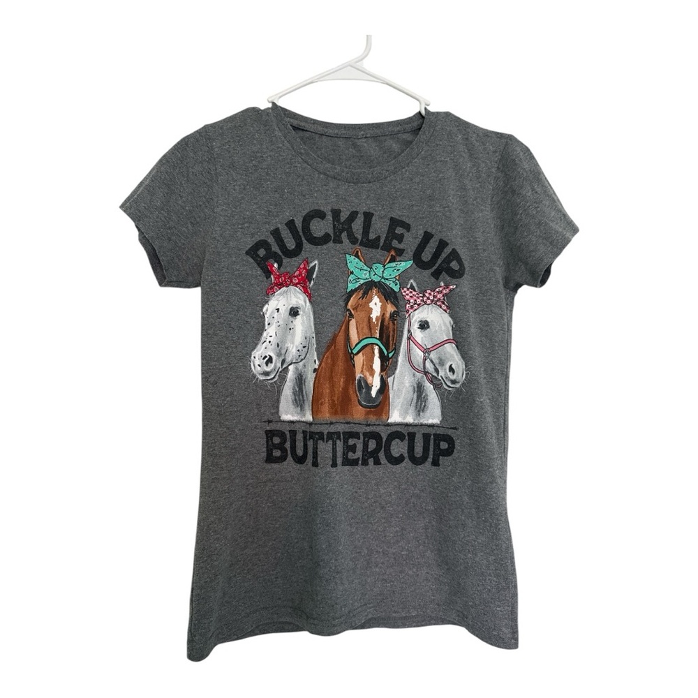Gray Short Sleeve Tee with Horse Graphic